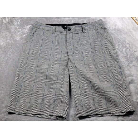 Travis Mathew Shorts Mens 36 black blue‎ Plaid Chino 10" inseam Stretch Casual - Picture 1 of 6